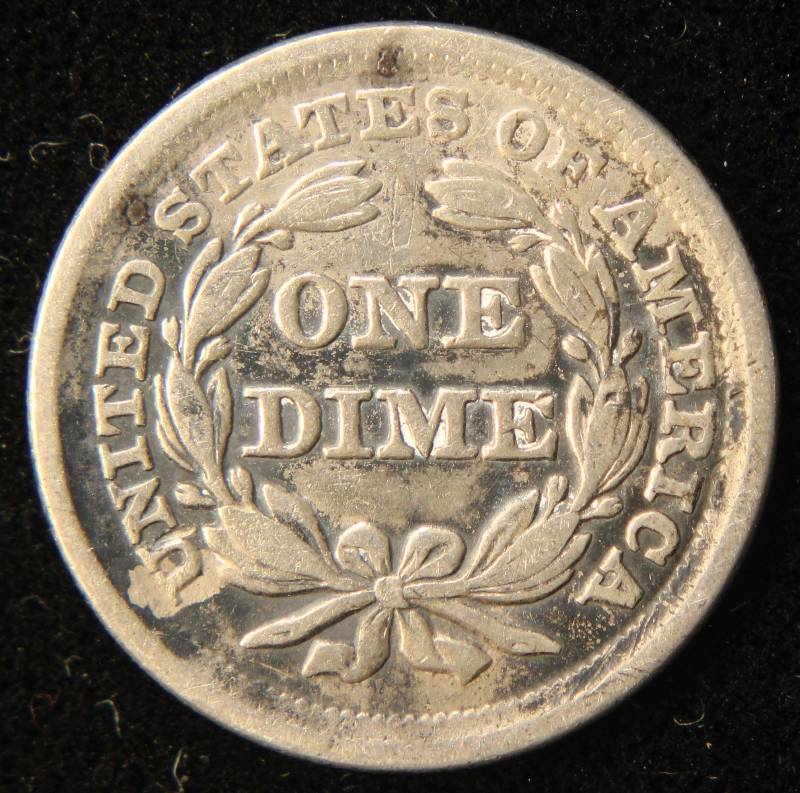 1856 SMALL DATE SEATED LIBERTY SILVER DIME VF20