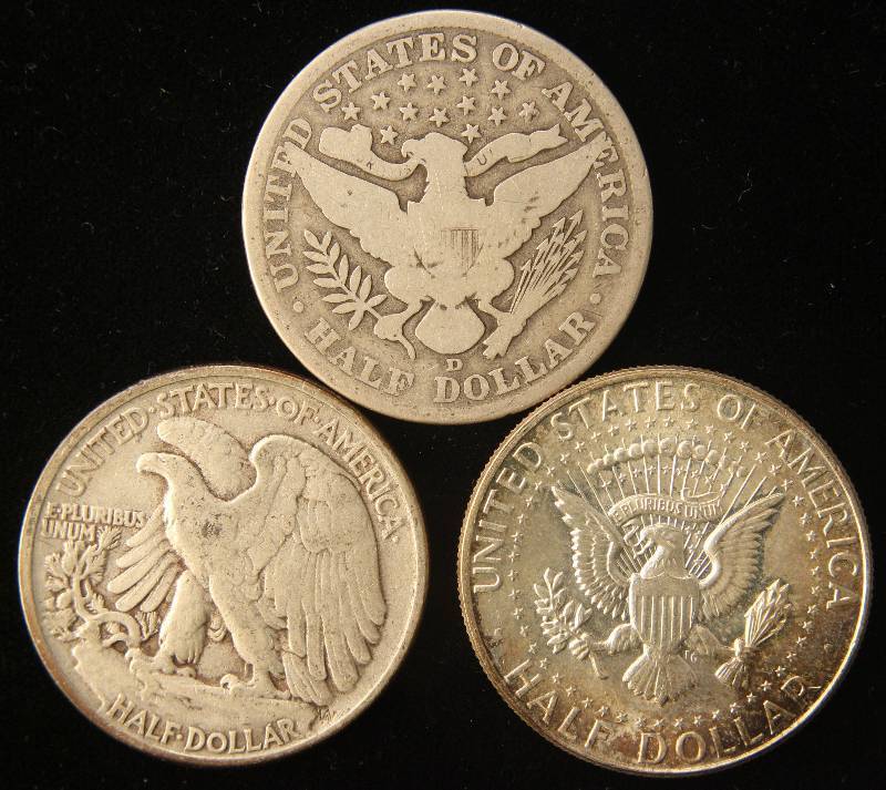3 SILVER HALF DOLLARS 1906-D, 1942, 1964