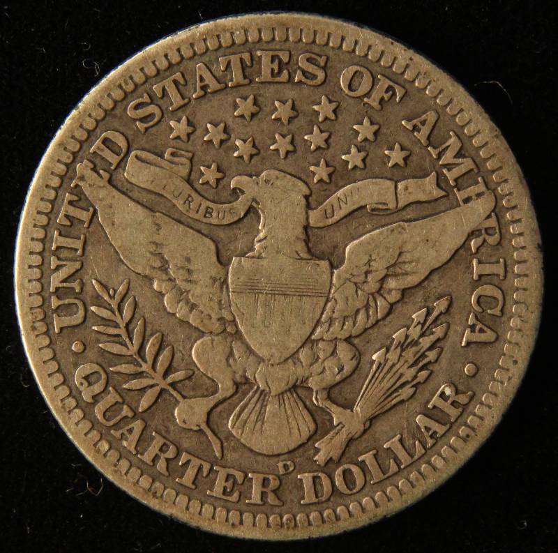 1908-D BARBER SILVER QUARTER FINE