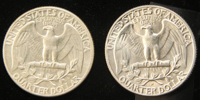 2 BU WASHINGTON SILVER QUARTERS 1962 & 1964-D