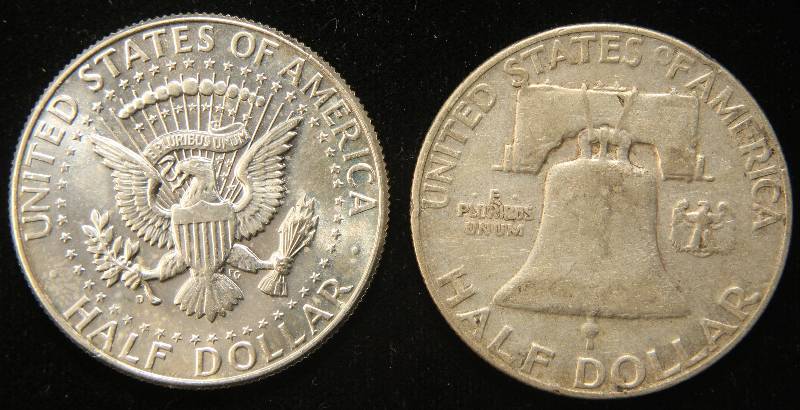 2 SILVER HALF DOLLARS 1959 FRANKLIN & 1964-D KENNEDY