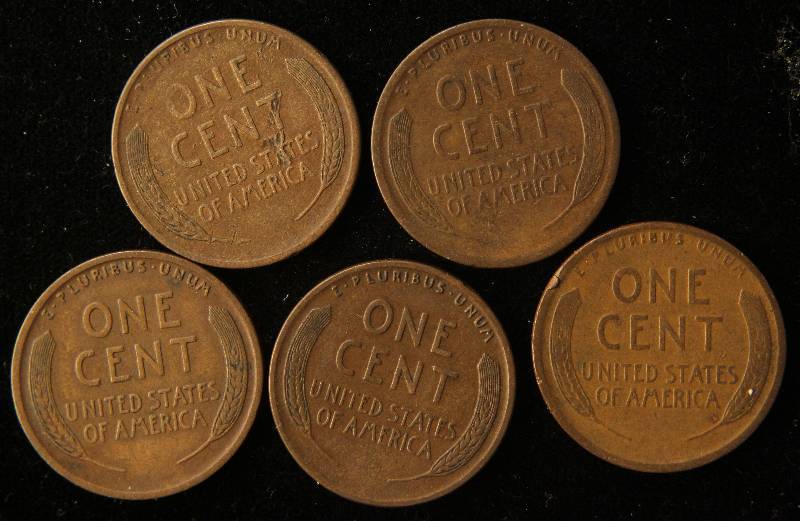 5 EARLY DATE WHEAT CENTS 1910-S, 1912-D, 1913, 1915-D, 1925