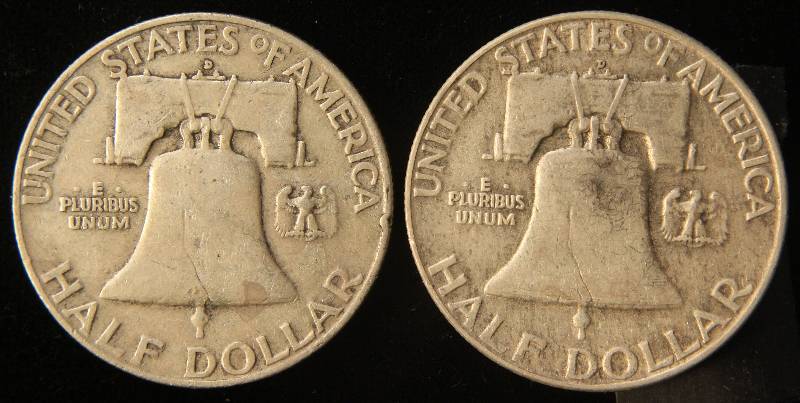 2 SILVER HALF DOLLARS 1957-D & 1958-D FRANKLINS