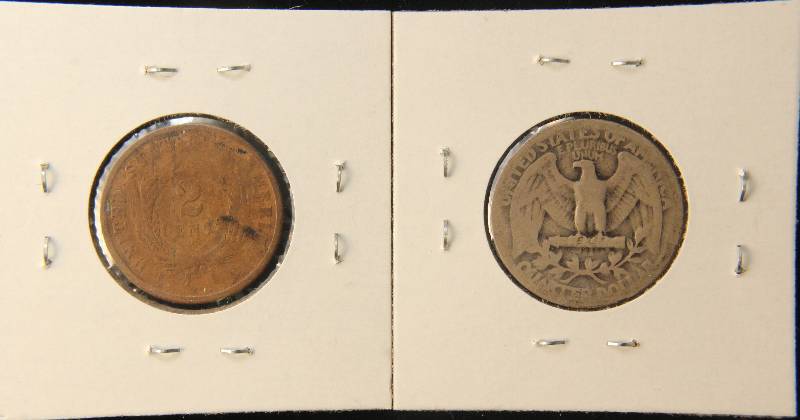 2 US COINS 1864 2C & 1934 WASHINGTON 25C