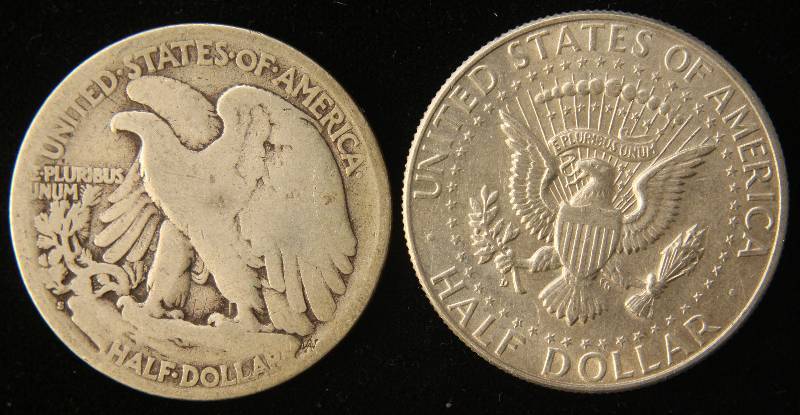2 SILVER HALF DOLLARS 1923-S WALKER & 1964-S KENNEDY