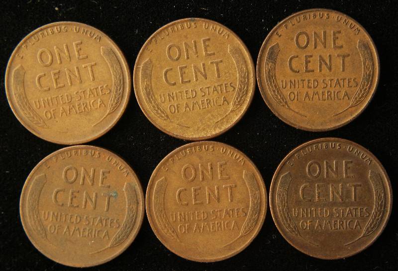 6 US WHEAT CENTS 1932P-D, 1933P-D, 1934P-D