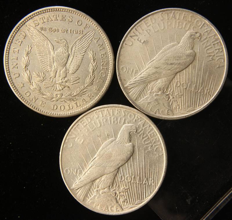 3 SILVER DOLLARS 1921, 1922-D, 1927-D AU-UNC