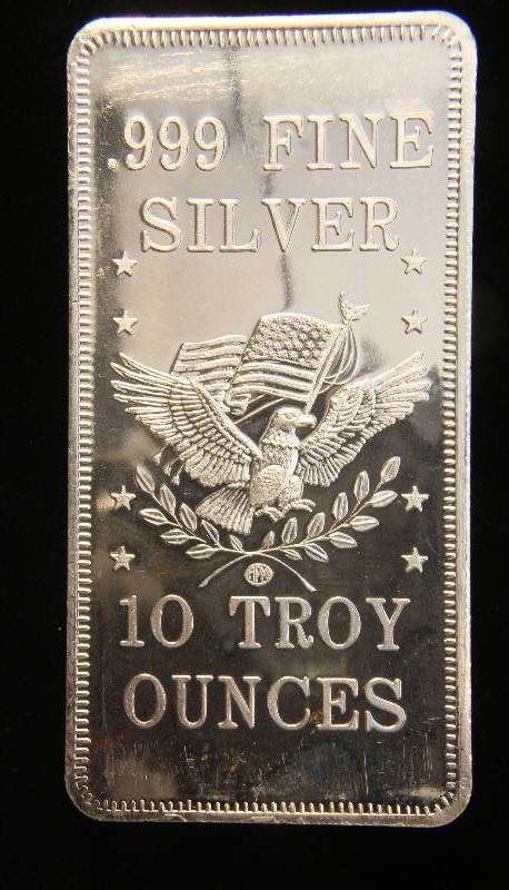 10 TROY Oz. .999 FINE SILVER BAR VINTAGE APM EAGLE FLAG APRIL