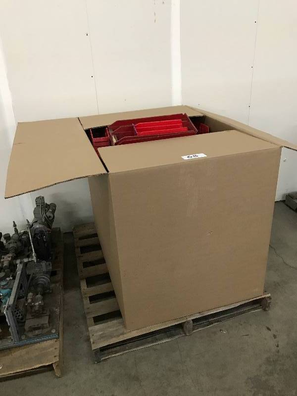 lot 63 image: LARGE BOX FULL OF STACKING PARTS BINS