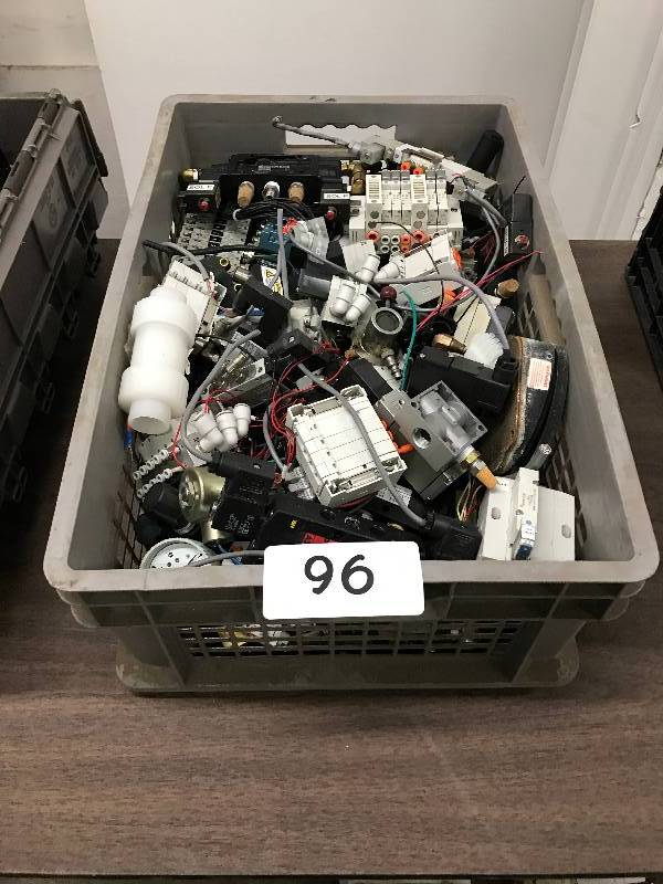 lot 96 image: BIN OF MISC. PNEUMATIC SWITCHES AND OTHER
