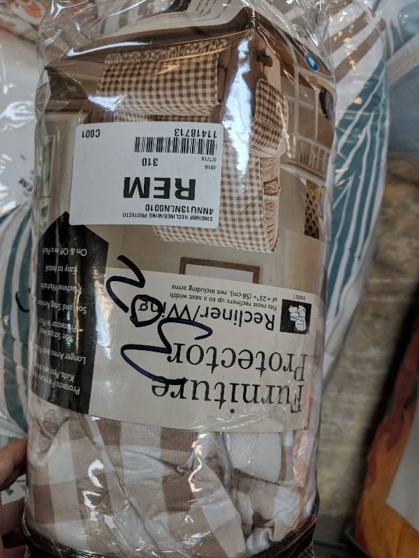 Jeffrey Fabrics Gingham ReclinerWing Chair Furniture Protector - Linen