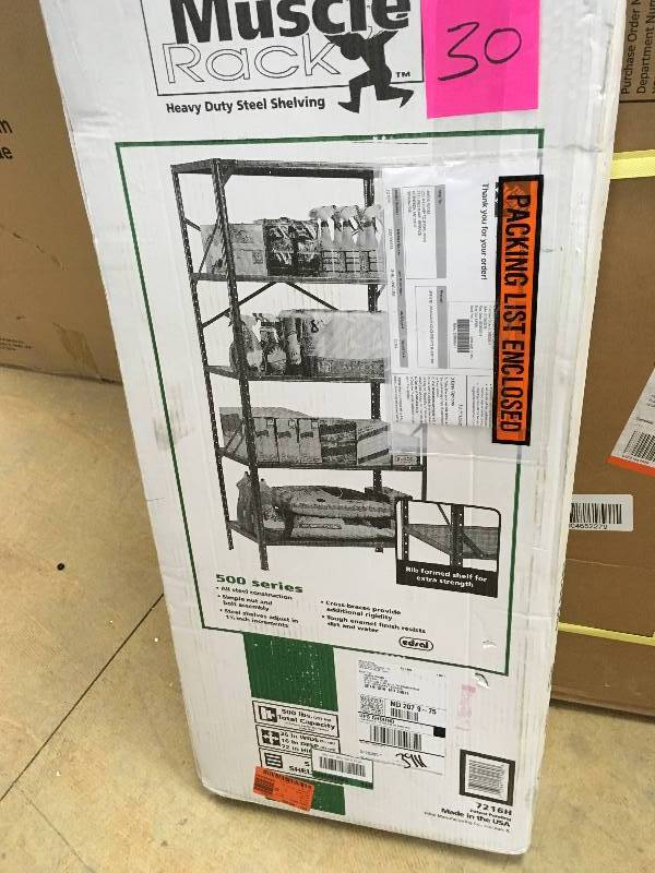lot 30 image: Edsal 72 in. H x 36 in. W x 16 in. D 5-Shelf Steel Shelving Unit in Gray