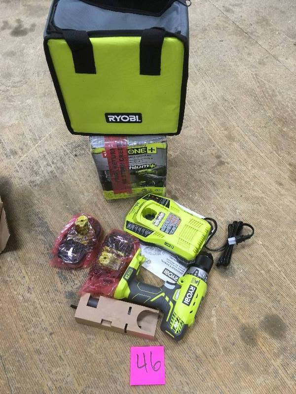 lot 46 image: Ryobi 18Volt One LithiumIon Cordless Hammer Drill Kit