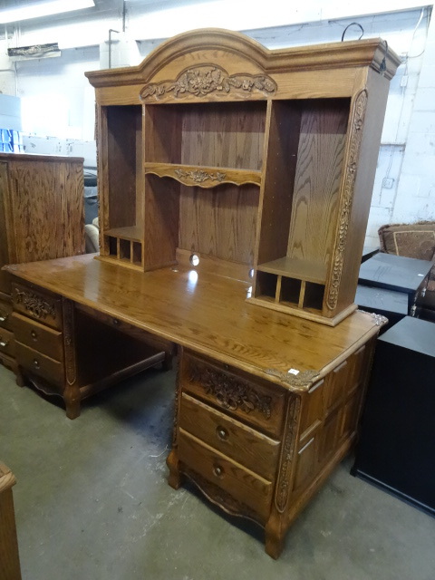 Solid wood office desk with hutch a...
