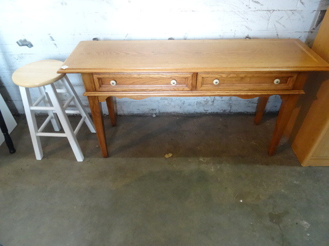 Wood stool. Wood 2 drawer desk. 56 ...