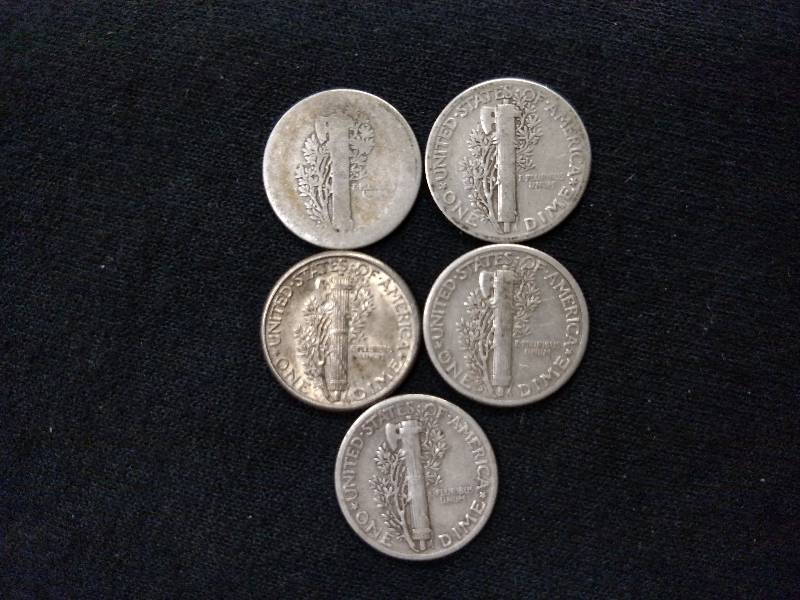 (5) Mercury Head Silver Dimes, 1918...