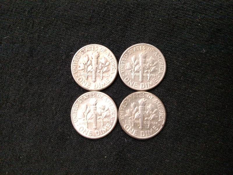 (4) Roosevelt Silver Dimes, 1954, 1...