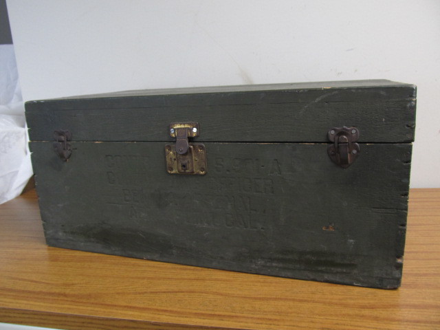 Mid 20th Century Vintage Wood Us Military Foot Locker Trunk