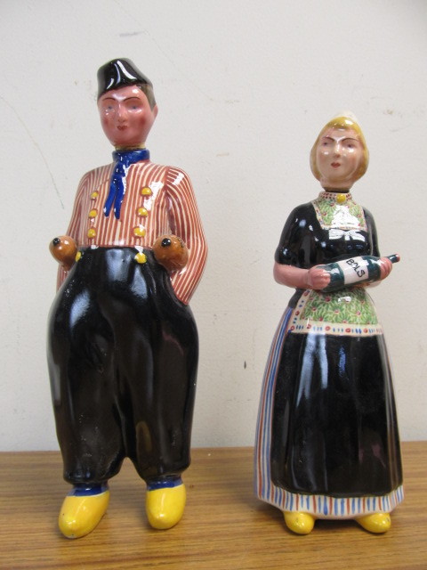 lot 21 image: Pair of Old Vintage BOLS Dutch Figural Liquor BottlesDecanters