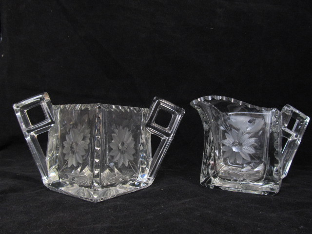 lot 64 image: Vintage Signed HEISEY Geometric Cream & Sugar Set
