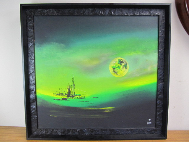 lot 84 image: Vintage High End FantasySci-Fi Oil On Canvas Painting Signed NEWMAN