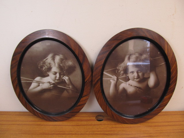 lot 140 image: Orig Antique 1890s Cupid Awake & Cupid Asleep Framed Prints