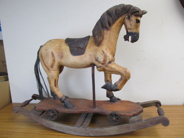 lot 142 image: Wooden Pull Toy Rocking Horse