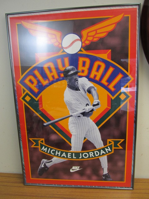 lot 150 image: Orig Framed 1994 Michael Jordan PLAY BALL Nike Poster