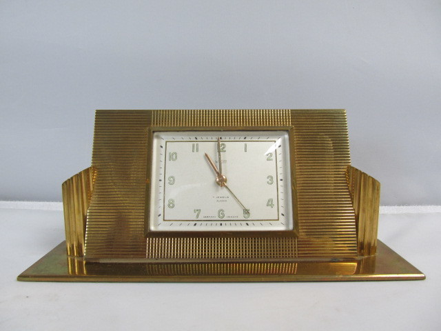 lot 6 image: Vintage WELBY Brass 7 Jewel Desk Alarm Clock