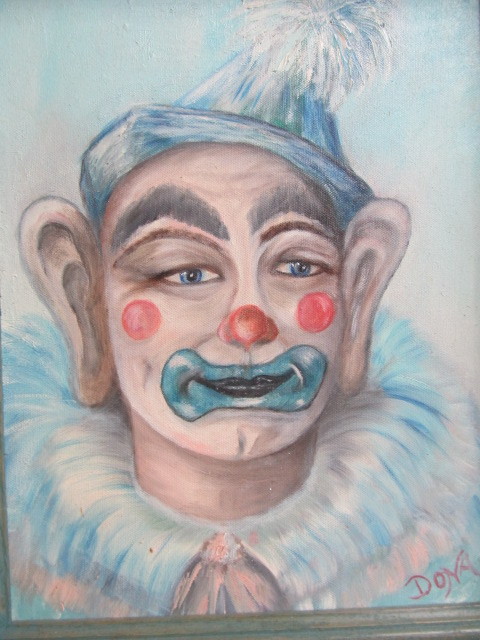 lot 190 image: Pair of Vintage Oil on Canvas Clown Paintings