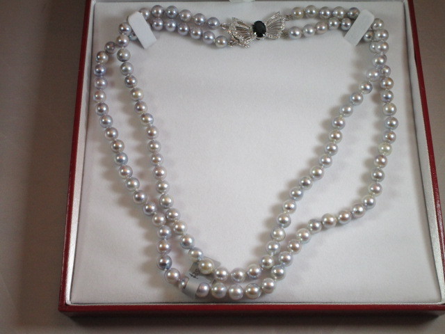 Natural Double Strand Pearl Necklace With 2.12ct Of Genuine Sapphire & Diamonds $3500.00 Retail