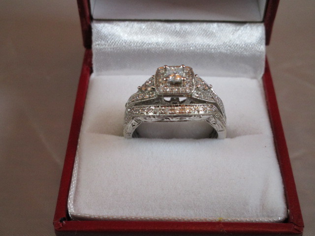 Princess Cut White Diamond Wedding Set 14kt $3399.00 Retail