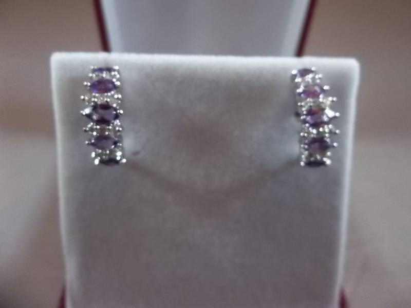 Genuine Amethyst Diamond Earrings