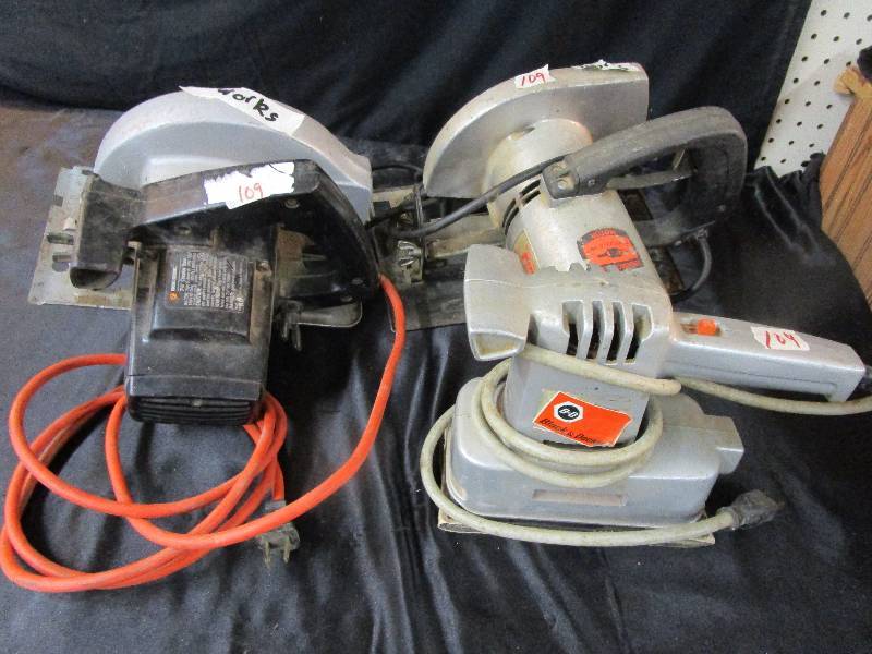 lot 109 image: 2-Skil Saws and Sander