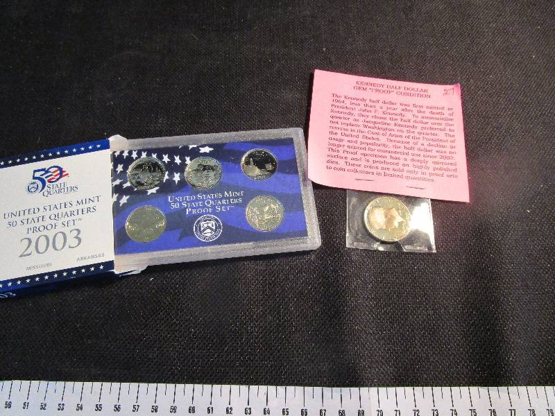Kennedy Half Dollar and 2003 5 Quarters State Proof Set