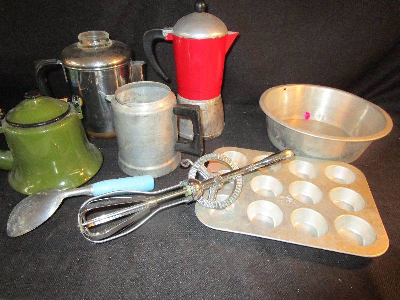 Enamel ware, Coffee Pots and Various Kitchen Items