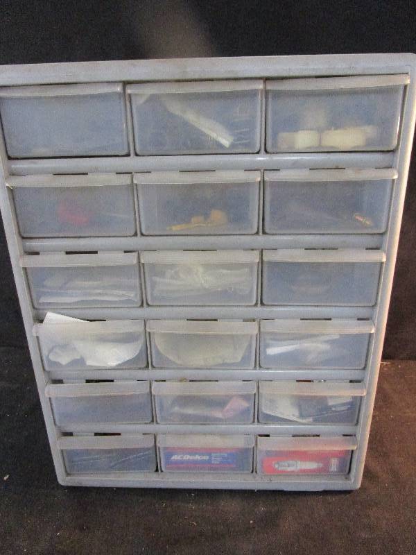 Organizer 19 12 x 15 12 Lots of New Spark Plugs ad Various Itens inside