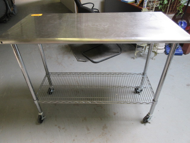 ROLLING, HEAVY DUTY STAINLESS STEEL WORK TABLE