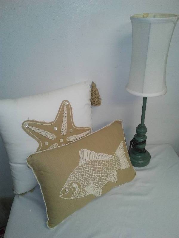 Candle Stick Lamp and Pillows (2)