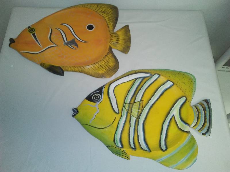 Fish Dcor, Hand Painted Wood, 17 in., long