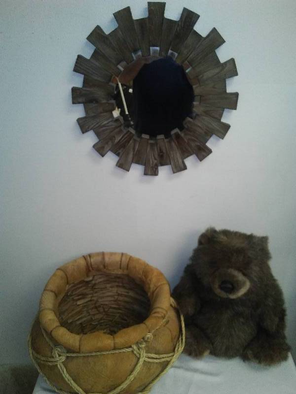Wood Mirror, Basket and Bear