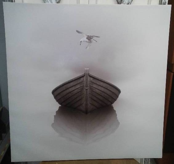 Rowboat Seagull Painting, 39 in. Square
