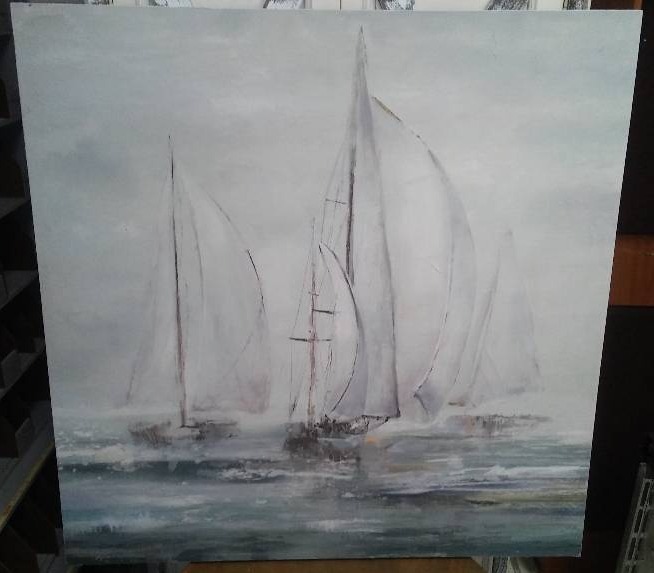 Oil on canvas, Sailboats, 47 in. square