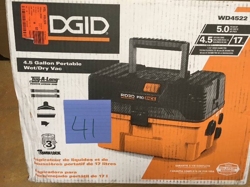 Ridgid 4.5 Gallon 5.0 Peak HP Portable WetDry Vac in like new condition