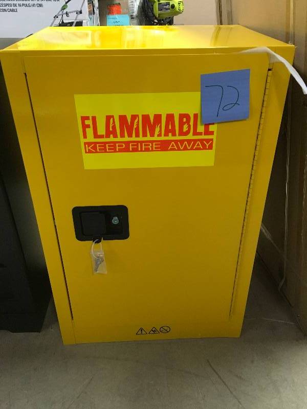 Edsal 35Hx 23Wx 18D Steel Freestanding Flammable Liquid Safty Single Door Storage Cabinet in Yellow not used