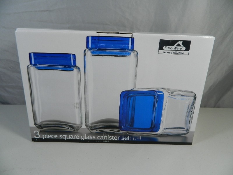 lot 94 image: New 3 Pc Glass Canister Set