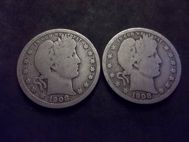1908 D, 1908 O Barber Quarters