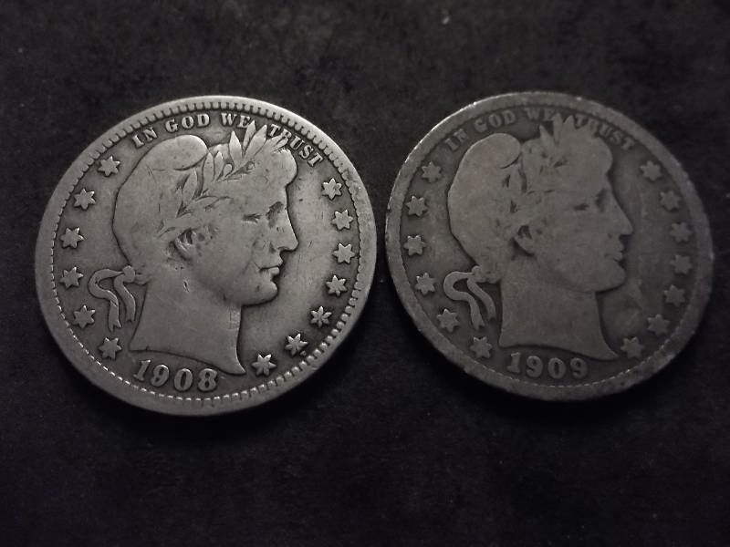 1908 D, 1908 O Barber Quarters