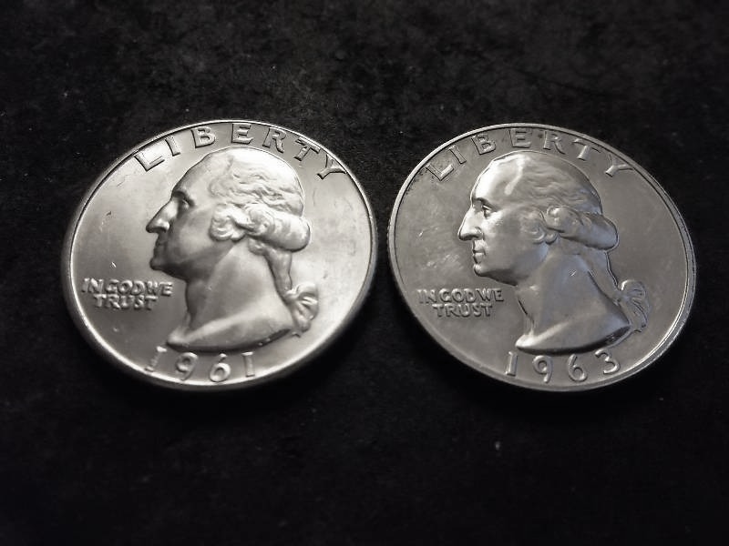 1961 Unc, 1963 Proof Washington Quarters