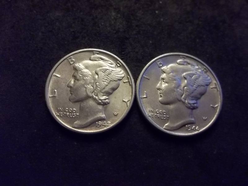 1944, 1942 Mercury Dimes